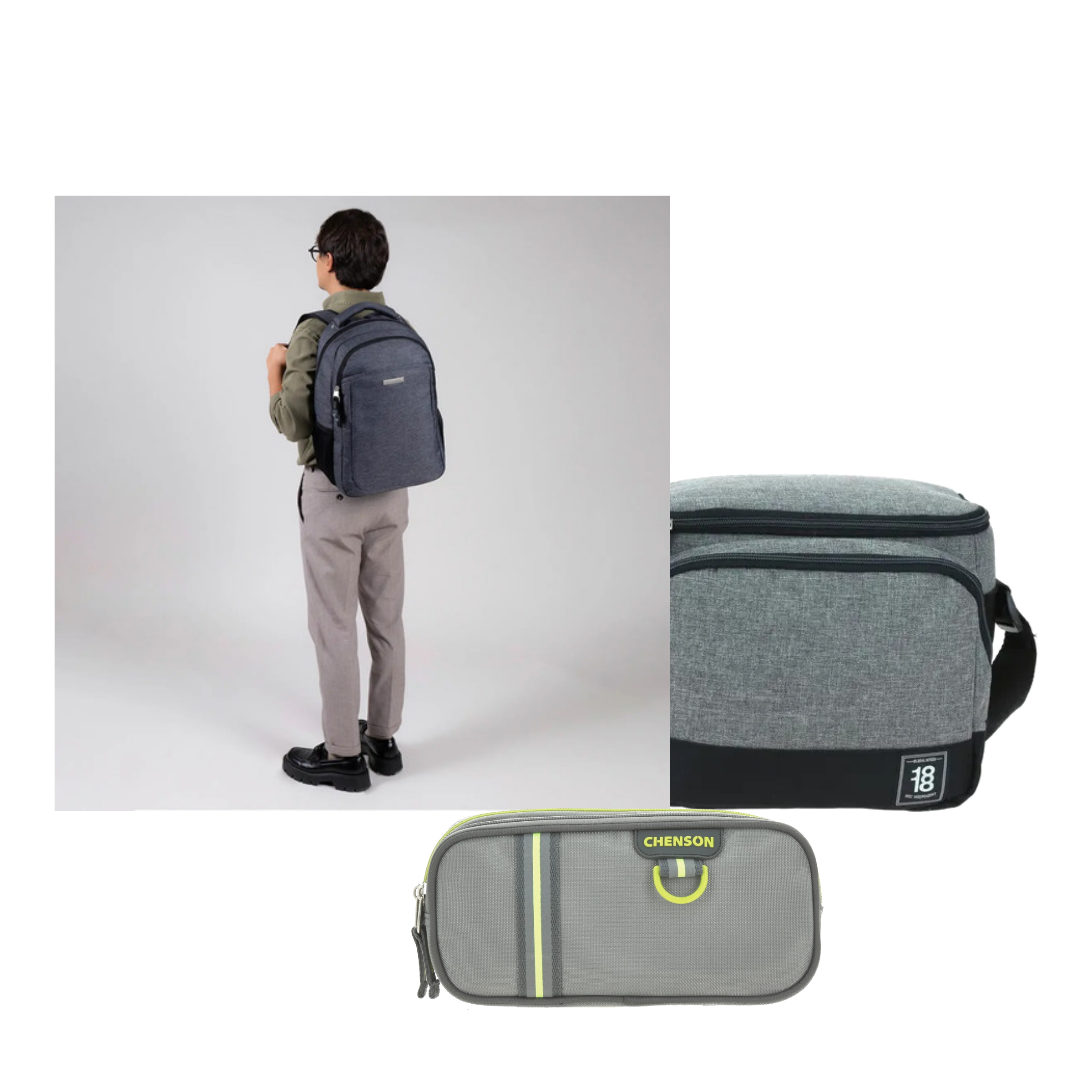 Kit Chenson Pro Gris (Mochila + Lonchera 1818 + Lapicera Chenson Clásico) | Profesional - Modelo CP65928-733